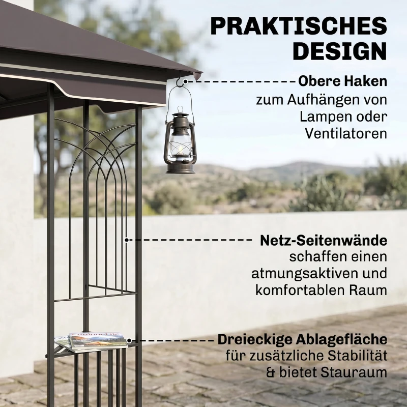 Outsunny tuinpaviljoen met dubbel dak paviljoen tuintent feesttent partytent met 4 x zijwanden metaal + polyester beige 3 x 3 x 2,7 m | Aosom