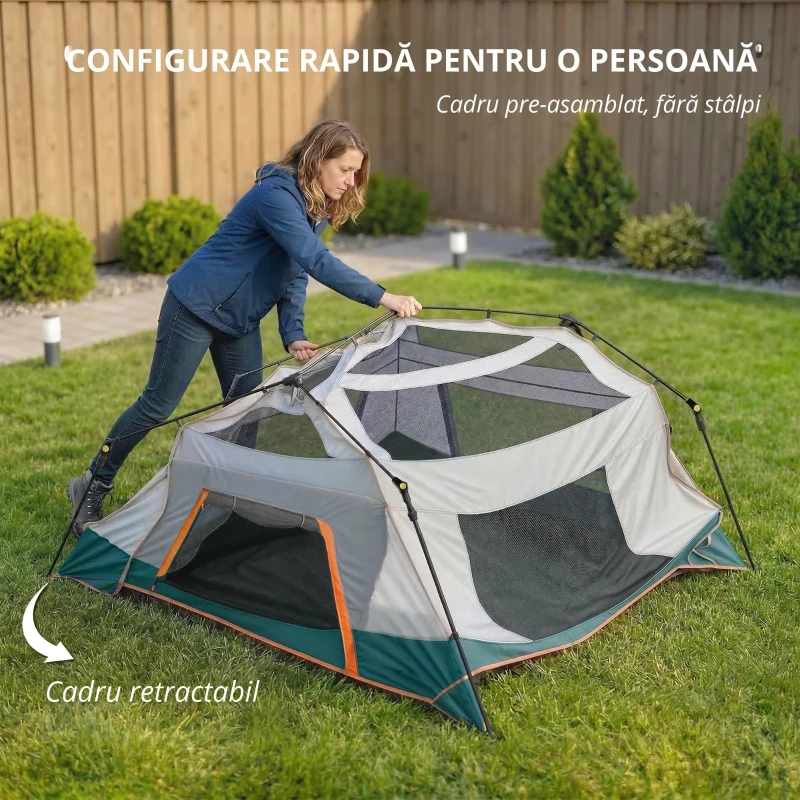 Outsunny Cort de camping pentru 4-6 persoane, stabil, impermeabil 3000mm, cort familial cu acoperire superioară detașabilă, protecție UV30+, verde