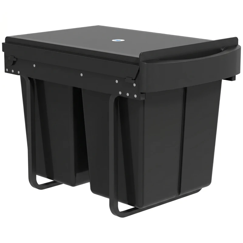 HOMCOM Pull Out Bin, Kitchen Under Sink Bin with 2 Removable Compartments, Smooth Glide, Black