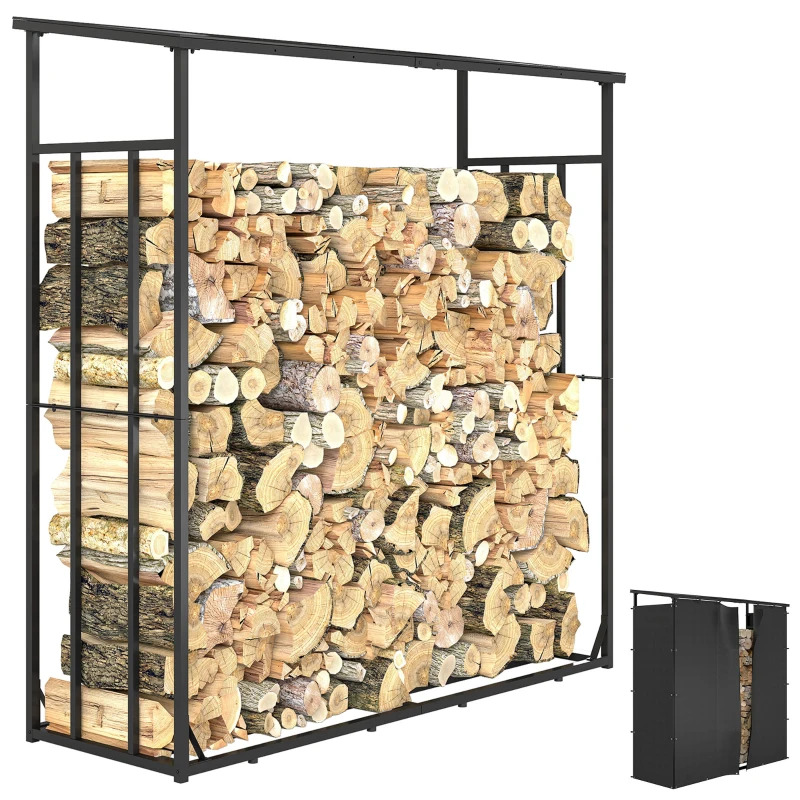 Outsunny Abri-bûches range-bûche extérieur charge maximale 2000 kg avec housse de protection imperméable 185 x 62 x 184 cm noir