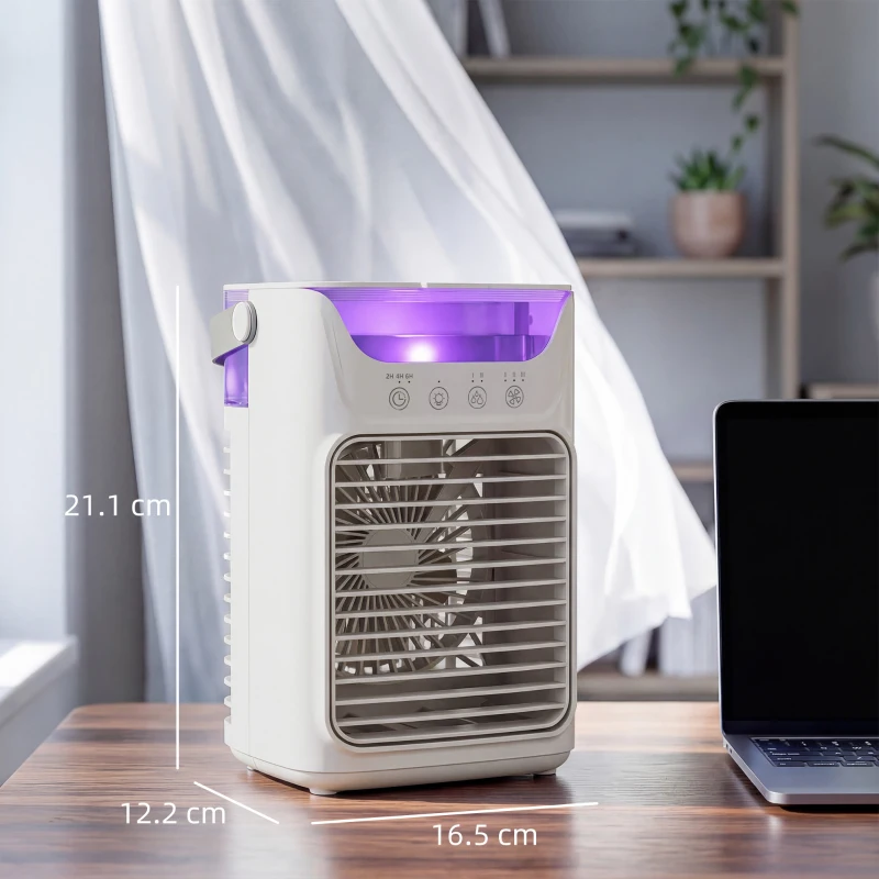 HOMCOM Air Cooler with Adjustable Head, Portable Air Conditioner with 3 Wind Speed, 2 Cool Mist, RGB Light, Grey