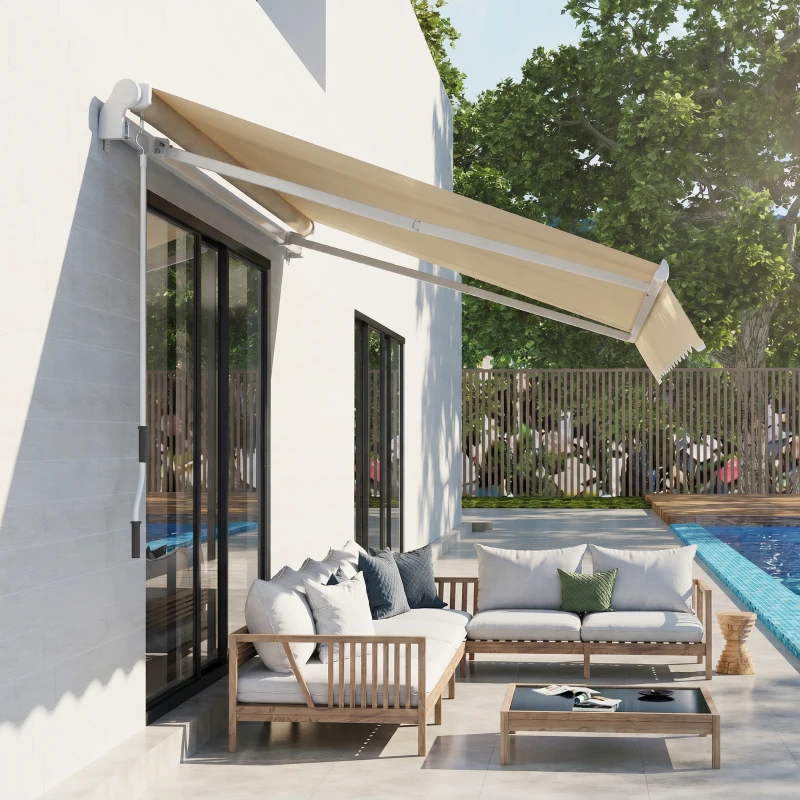 Outsunny Tenda da Sole a Bracci per Esterno con Manovella, Metallo e Poliestere, 3x2.5m Beige
