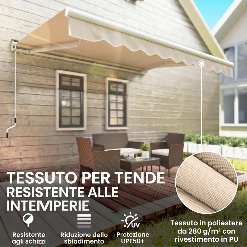 Outsunny Tenda da Sole a Bracci per Esterno con Manovella, Metallo e Poliestere, 3x2.5m Beige