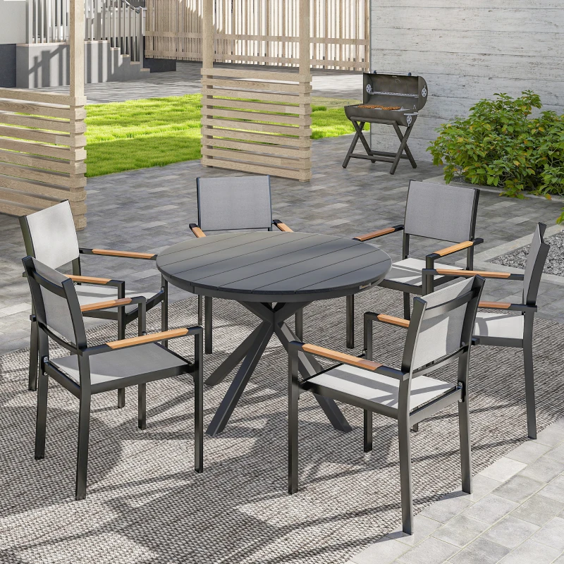 Outsunny Table à manger de jardin ronde Ø 118 cm cadre en aluminium pour balcon, porche, patio, noir