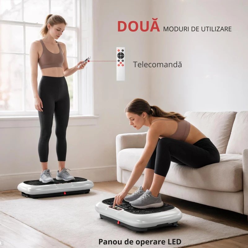 Placă vibratoare HOMCOM cu 99 trepte, 2 benzi fitness 73 x 40 x 13cm Alb+Negru