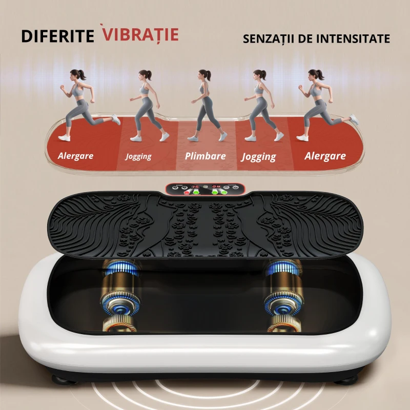 Placă vibratoare HOMCOM cu 99 trepte, 2 benzi fitness 73 x 40 x 13cm Alb+Negru