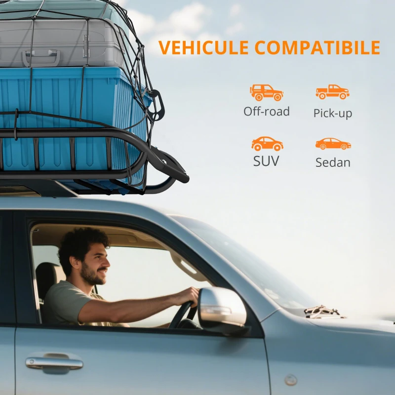 SPORTNOW Suport bagaje pentru acoperiș universal, coș de acoperiș cu protecție contra vântului, până la 150 kg, 116 x 92 x 11,5 cm pentru SUV-uri, camioane, Negru