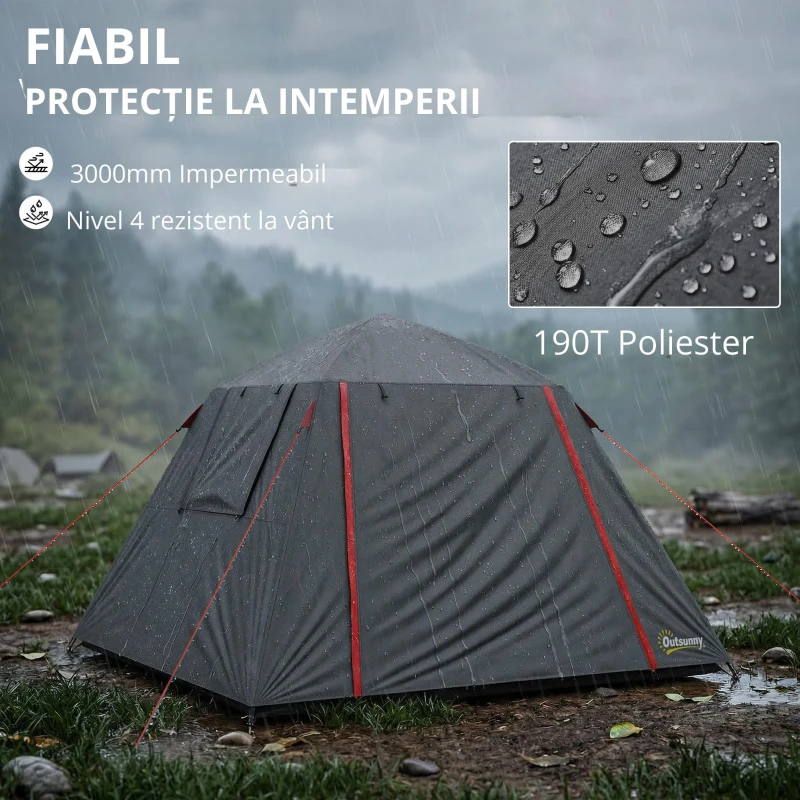 Outsunny Cort camping 2 persoane 3000 mm impermeabil & rezistent la vânt, cort cupolă cu 2 uși, 2 ferestre cu plasă, 2 ferestre laterale, husă de transport