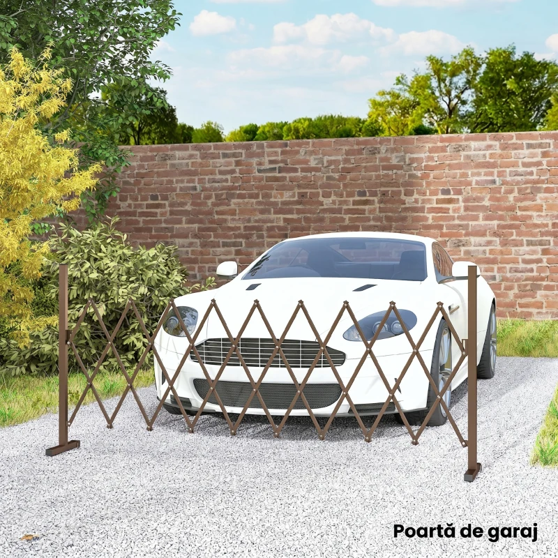 Outsunny Gard Extensibil Autoportant Pliabil, Panou Protector din Aluminiu pentru Grădină, 250x103,5cm, Maro Închis