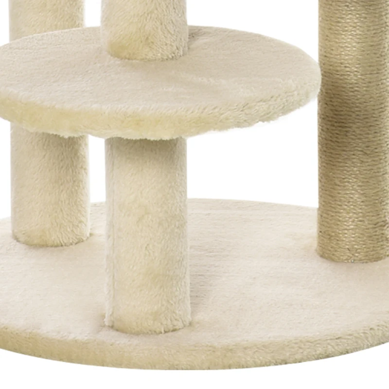 PawHut Arbre à chats multi-équipements griffoirs grattoirs plateformes niche jeu boule suspendue Ø 48 x 104H cm crème