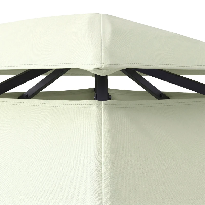 Outsunny 4m x 3(m)Garden Gazebo, Double Roof Outdoor Gazebo Canopy Shelter with Curtains, Solid Steel Frame for Lawn and Deck, Beige