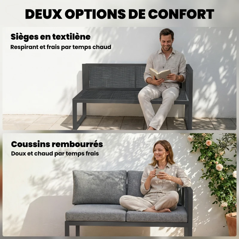 Outsunny Salon de jardin extérieur d'angle modulable 6 personnes, canapés, table basse et coussins, gris foncé