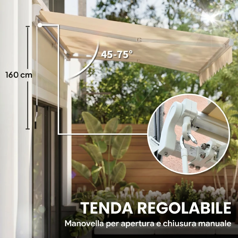 Outsunny Tenda da Sole a Bracci per Esterno con Manovella, Metallo e Poliestere, 3x2.5m Beige