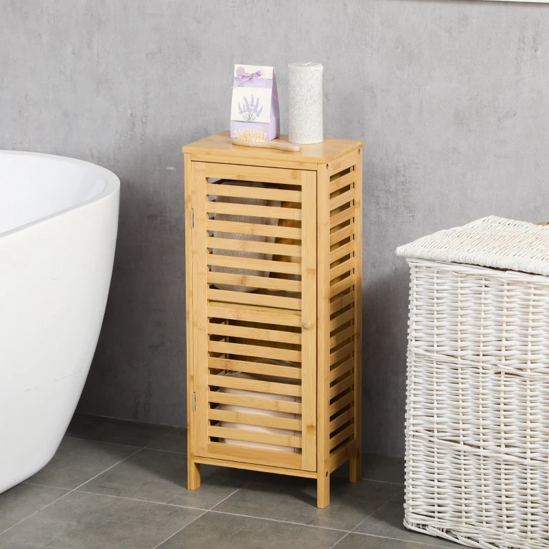 kleankin Armoire de salle de bain en bambou 1 étagère réglable design naturel 30 x 19,9 x 70 cm naturel
