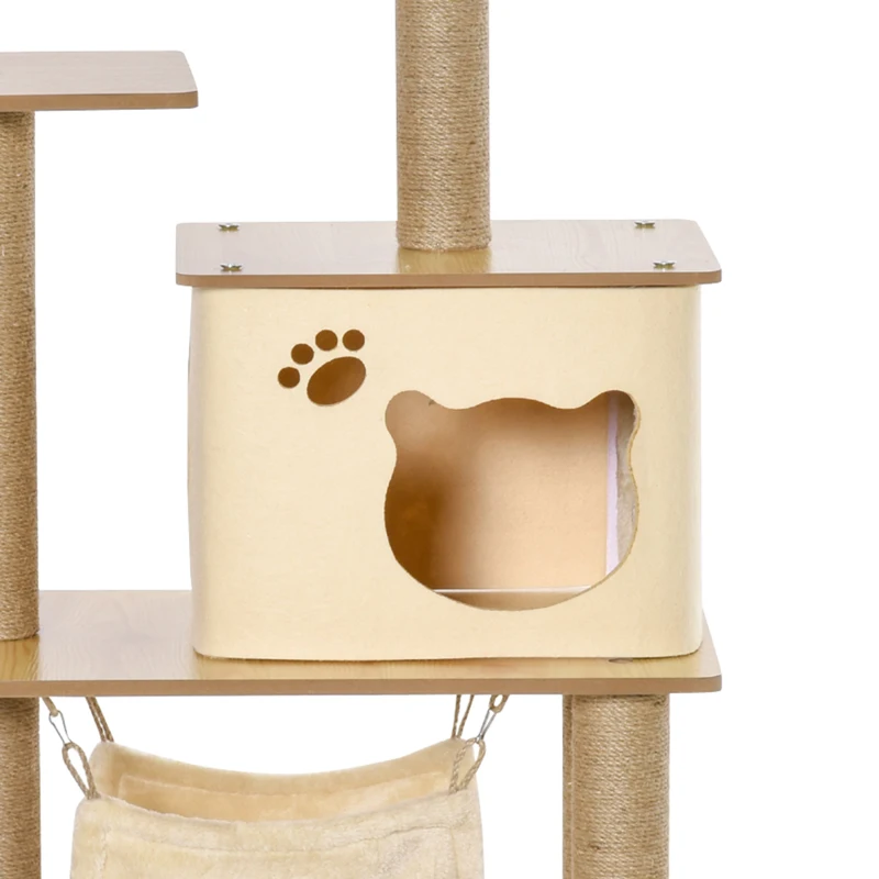 PawHut Arbre à chat tour de jeux pour chat, platesformes, niche, lit, hamac, échelle et griffoirs en jute 60x40x130cm jaune