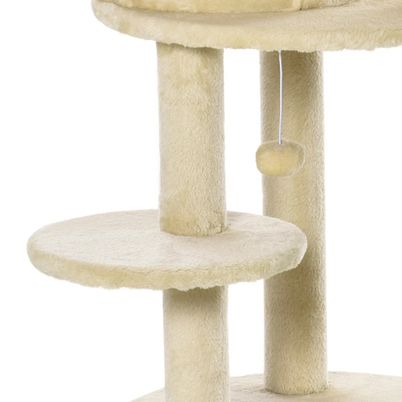 PawHut Arbre à chats multi-équipements griffoirs grattoirs plateformes niche jeu boule suspendue Ø 48 x 104H cm crème