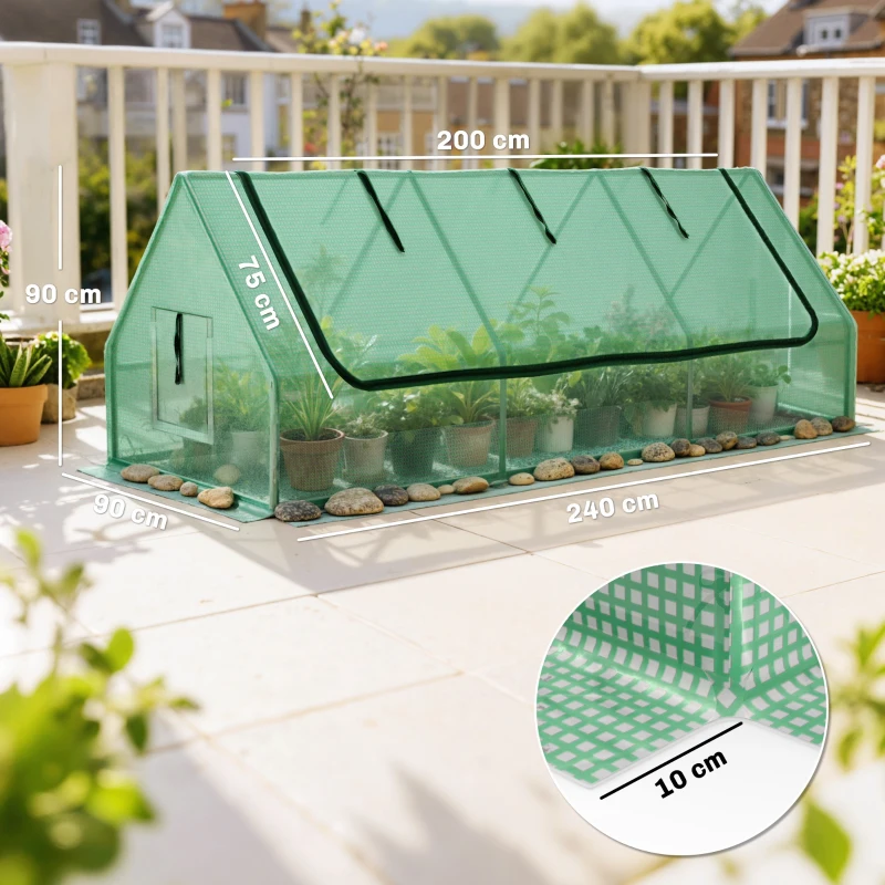 Outsunny Mini-Gewächshaus, wetterbeständig, aufrollbares Fenster, 240 cm x 90 cm x 90 cm, Grün