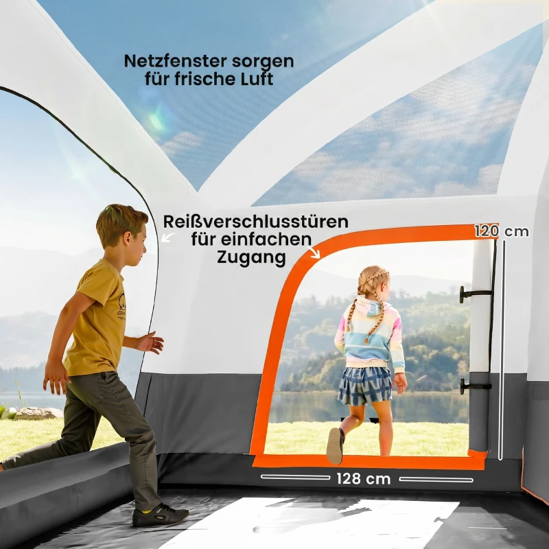 Outsunny Campingzelt für 4 Personen leicht, stabil wasserabweisend Tunnelzelt mit Vordach Bodenplane Dunkelgrau