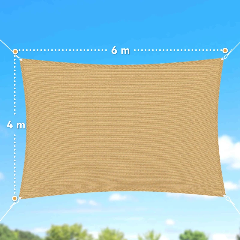 Outsunny Tenda a Vela Parasole Rettangolare 4 x 6m, Tenda da Sole Protezione Raggi UV in HDPE 185g/㎡, Giallo