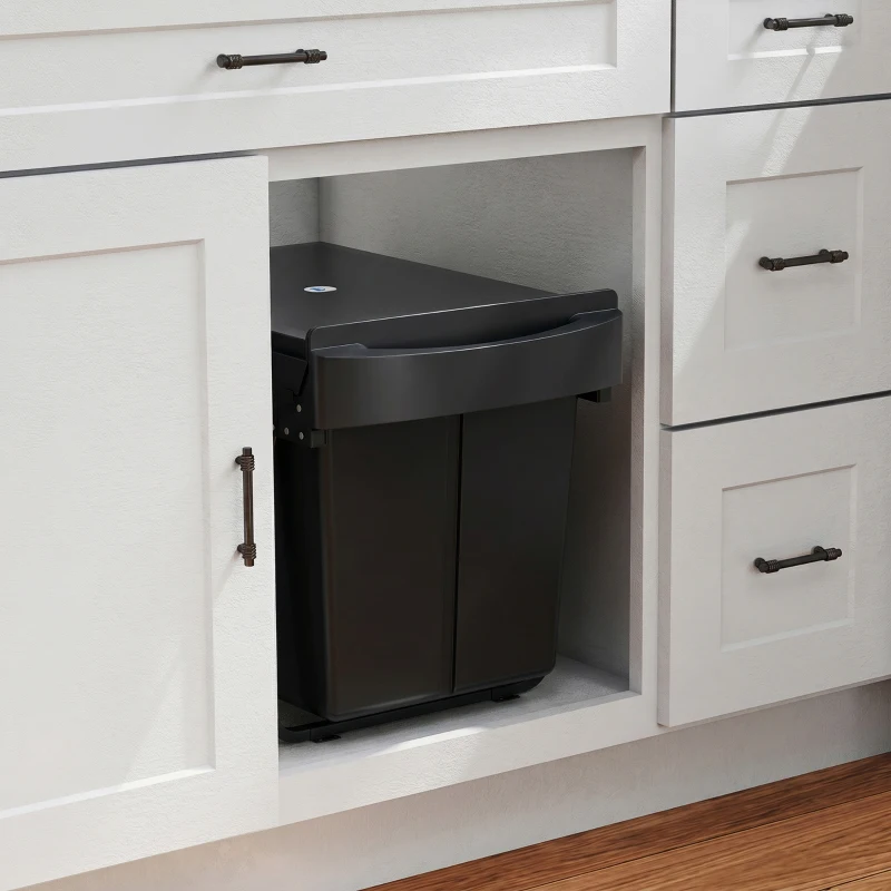 HOMCOM Pull Out Bin, Kitchen Under Sink Bin with 2 Removable Compartments, Smooth Glide, Black