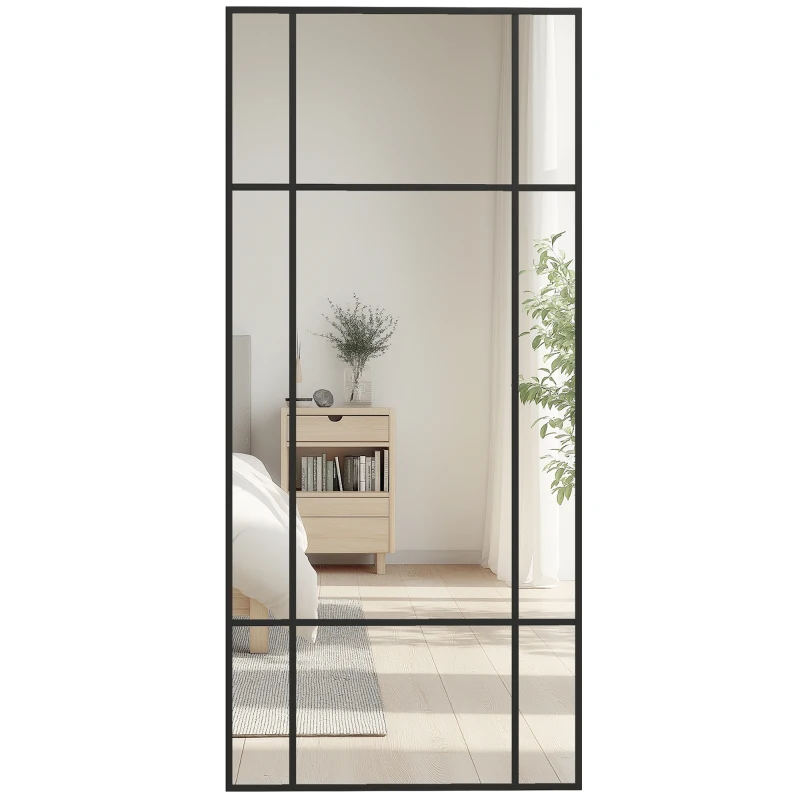 HOMCOM Miroir mural verrière rectangulaire style fenêtre, horizontal ou vertical avec 4 crochets, en métal noir - 110x50 cm
