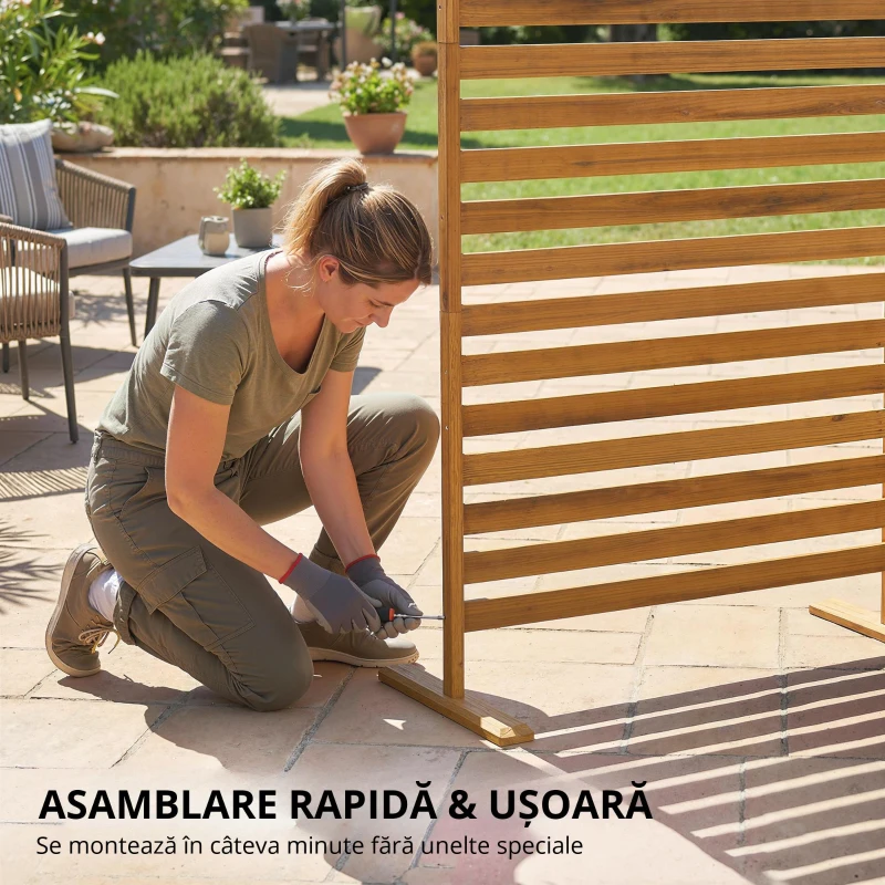Outsunny Paravan din lemn 170x80 cm Paravan separator de spații Grilaj pentru exterior Grădină Curte Terasă Maro