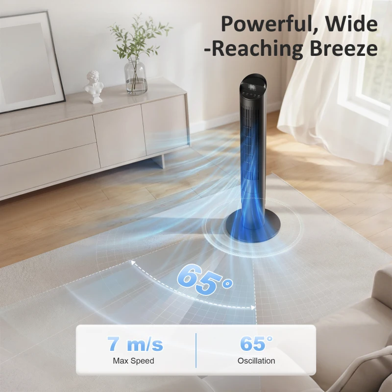 HOMCOM Tower Fan with WiFi App Control Standing Floor Cooling Fan Remote Control 101.8 cm Black