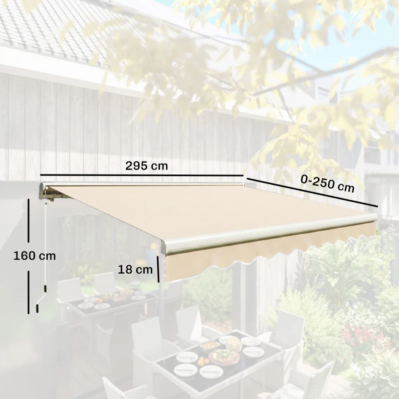 Outsunny Tenda da Sole a Bracci per Esterno con Manovella, Metallo e Poliestere, 3x2.5m Beige