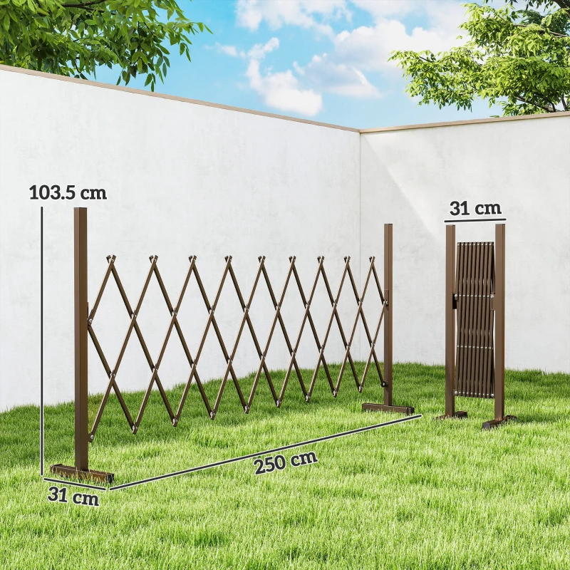 Outsunny Gard Extensibil Autoportant Pliabil, Panou Protector din Aluminiu pentru Grădină, 250x103,5cm, Maro Închis