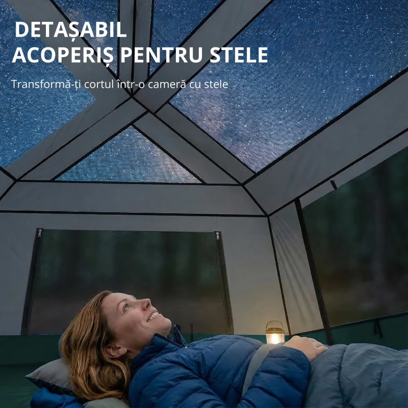 Outsunny Cort de camping pentru 4-6 persoane, stabil, impermeabil 3000mm, cort familial cu acoperire superioară detașabilă, protecție UV30+, verde