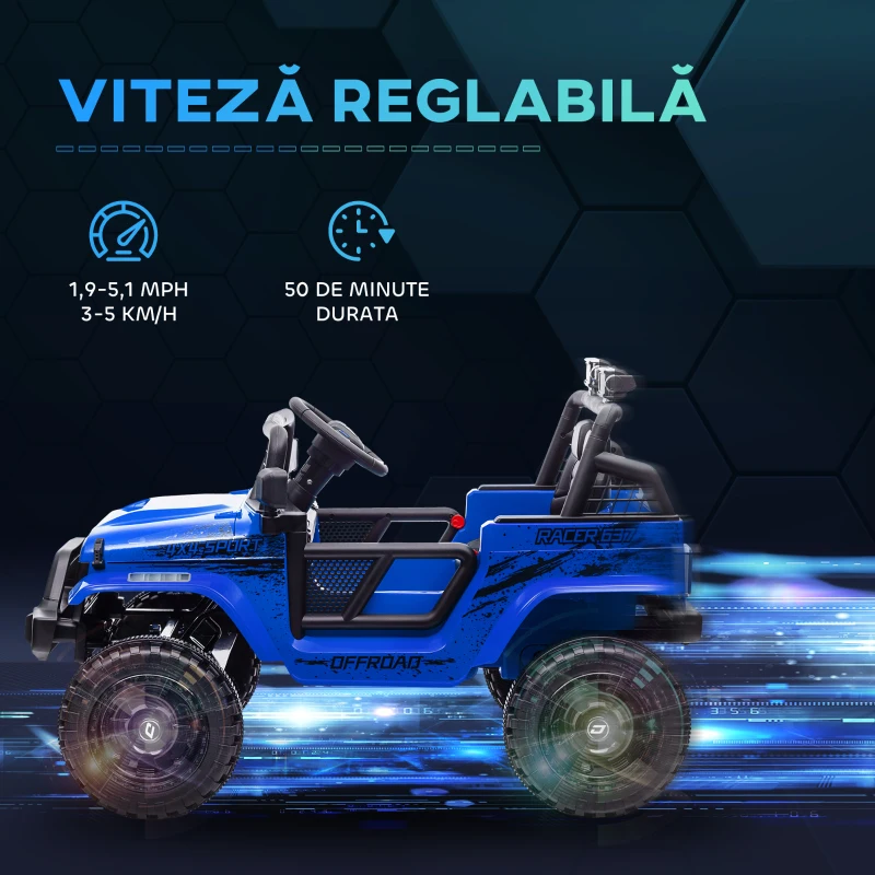 AIYAPLAY Mașină electrică pentru copii Off-Road 12V cu dublu motor, vârsta 3-6 ani, telecomandă și lumini, albastră