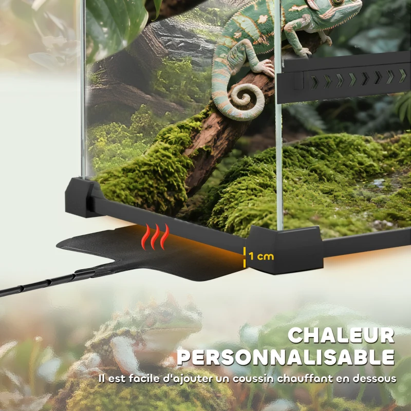 PawHut Boîte à reptiles, boîte d'élevage de reptiles, fermeture sécurisée par rotation, ventilation frontale, 50x30x35cm, noir