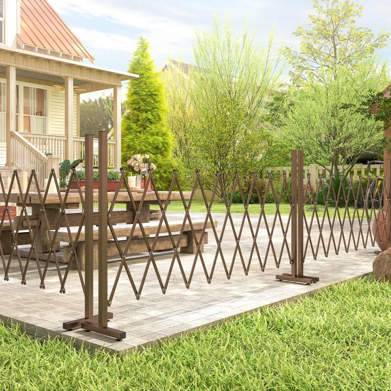 Outsunny Recinzione per Giardino a Larghezza Regolabile, in Metallo e Alluminio, 250x31x103.5 cm, Marrone
