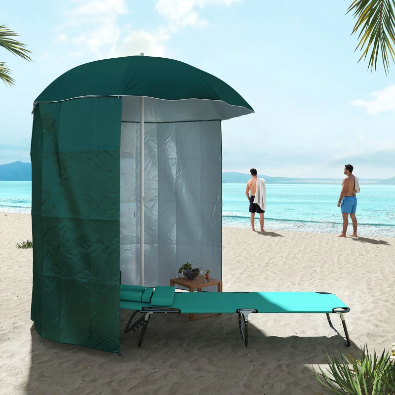 Outsunny Sonnenschirm Strandschirm Sonnenschutz mit Seitenwand Strand Polyester Dunkelgrün 2,2 x H2,2m