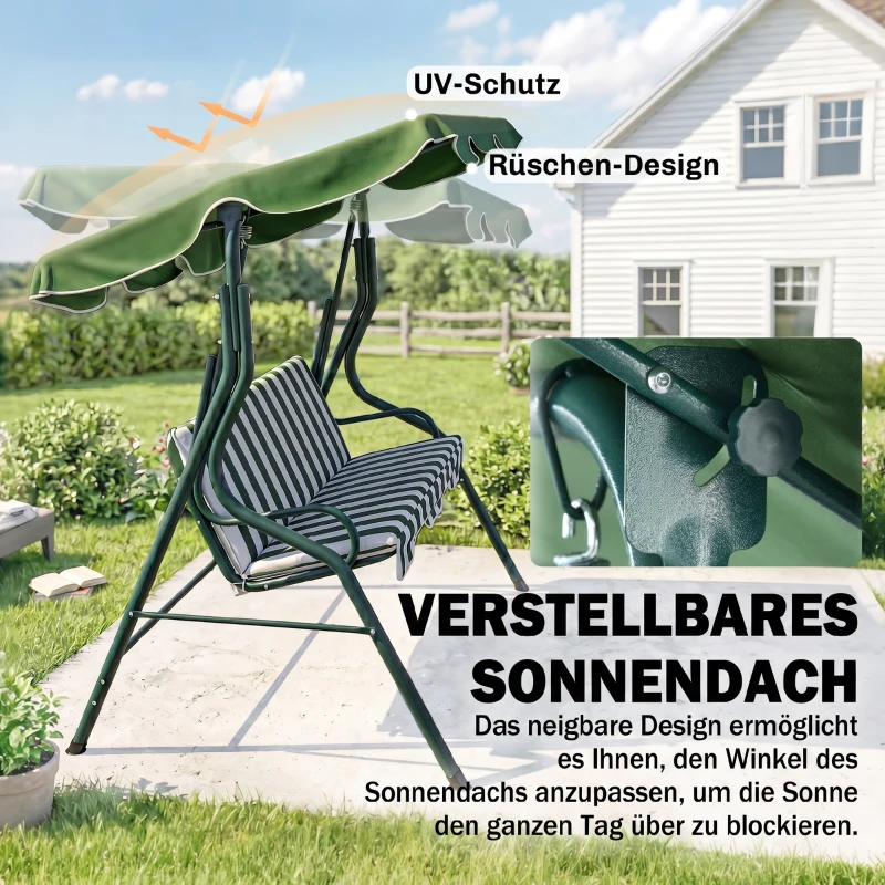 Outsunny 3-Sitzer Hollywoodschaukel Gartenliege Schaukelbank, wetterbeständig, 172 cm x 110 cm x 153 cm, Grün + Weiß