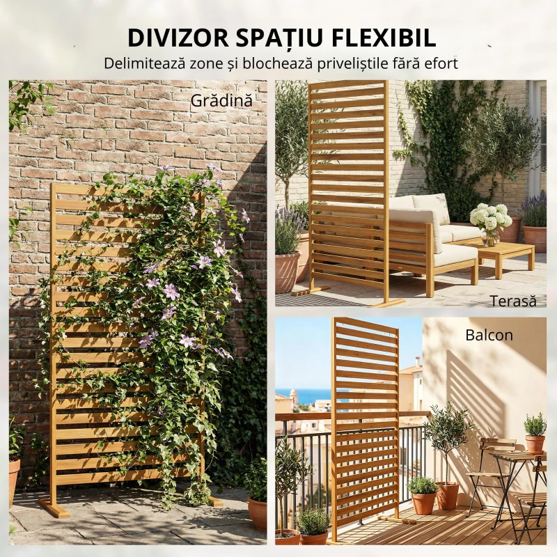 Outsunny Paravan din lemn 170x80 cm Paravan separator de spații Grilaj pentru exterior Grădină Curte Terasă Maro