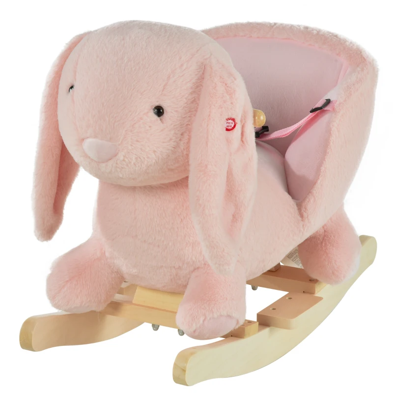HOMCOM Cavallo a Dondolo a Forma di Coniglio con Suoni, Cavalluccio a Dondolo per Bambini 18-36 Mesi Interattivo, Rosa, 60x33x50cm