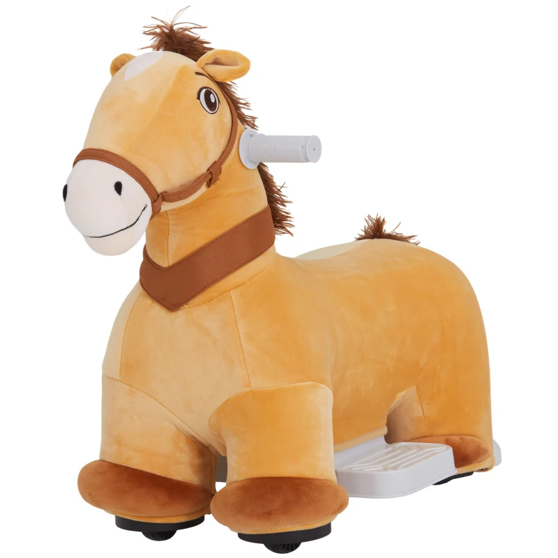 AIYAPLAY Cavallo Cavalcabile Elettrico 6V per Bambini da 18-36 Mesi con Ruote in PU e Musica, Marrone