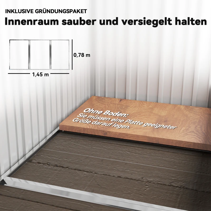Outsunny Tuinschuur, buiten-gereedschapsschuur van golfstaal, wandontwerp, verstelbare planken, afsluitbare deur, grijs
