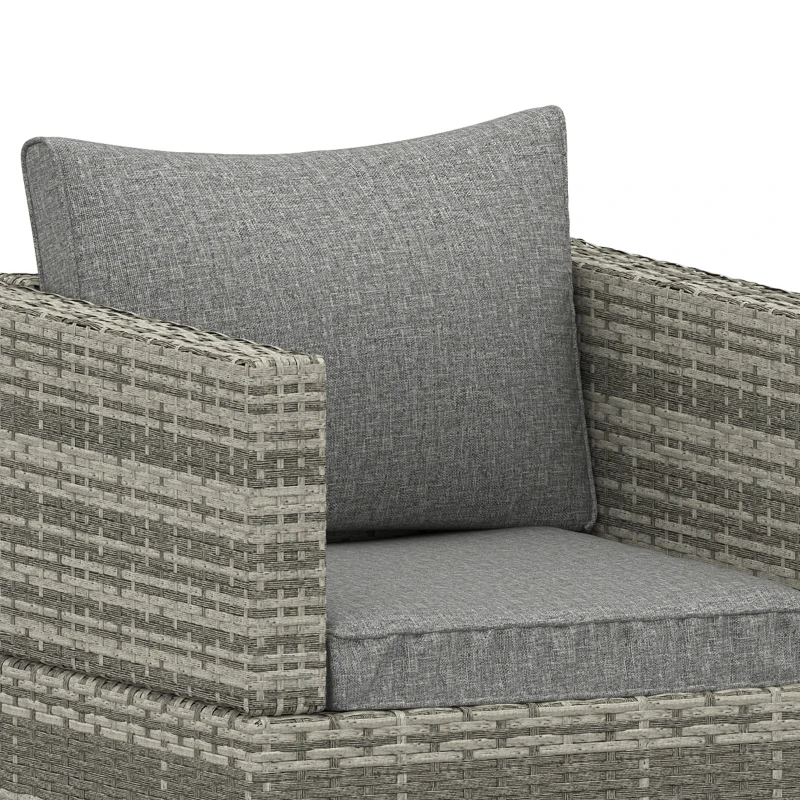 Outsunny Single Seater Rattan Chair Sofa with Padded Cushions, All-Weather PE Wicker Weave Garden Armchair with Armrests, Grey