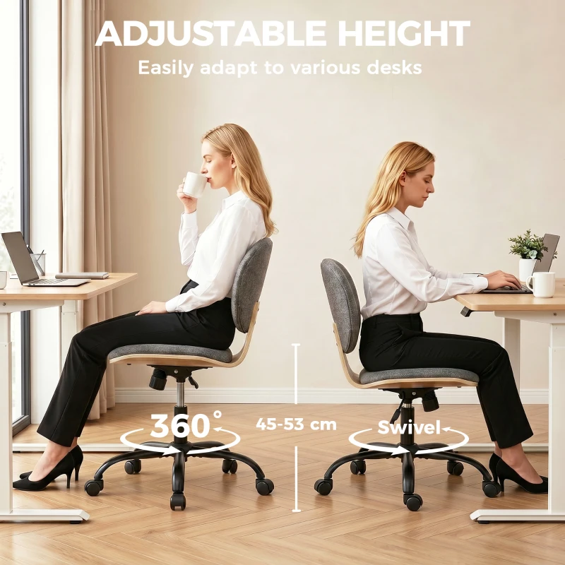 HOMCOM Home Office Desk Chair Rocking Function Ergonomic Swivel Chair with PU Wheels, Grey