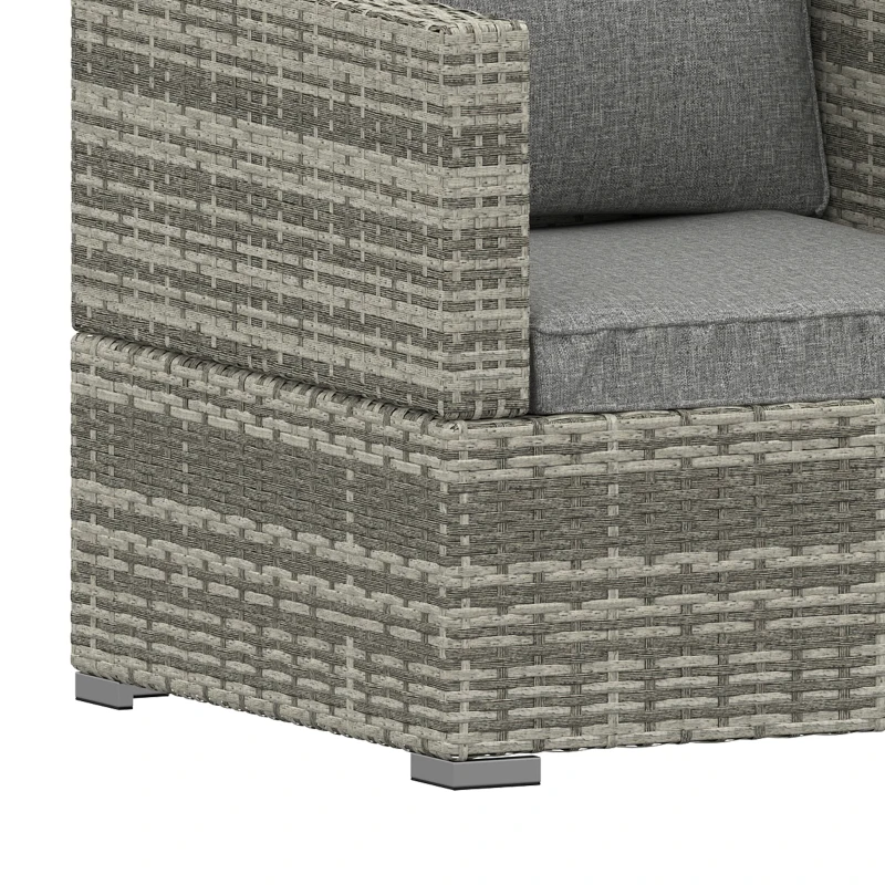 Outsunny Single Seater Rattan Chair Sofa with Padded Cushions, All-Weather PE Wicker Weave Garden Armchair with Armrests, Grey