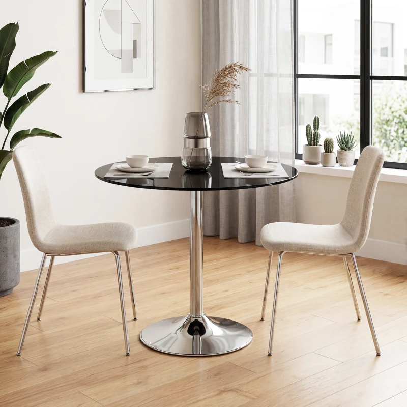 HOMCOM Round Bar Table, Modern Dining Table with Tempered Glass Top and Steel Frame for 4, 70 x 70 x 75.5cm, Black