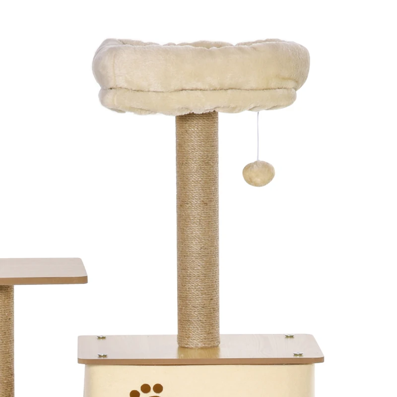PawHut Arbre à chat tour de jeux pour chat, platesformes, niche, lit, hamac, échelle et griffoirs en jute 60x40x130cm jaune