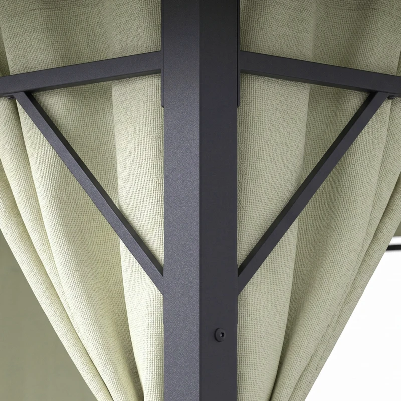 Outsunny 4m x 3(m)Garden Gazebo, Double Roof Outdoor Gazebo Canopy Shelter with Curtains, Solid Steel Frame for Lawn and Deck, Beige