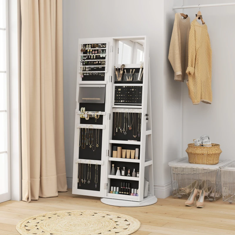 HOMCOM Storage Jewellery Cabinet, with Mirror and Lights - White