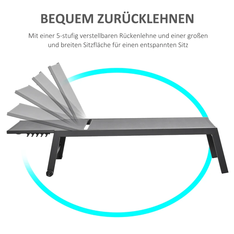 Outsunny Sonnenliege, Gartenliege, 5-stufige Rückenlehne, Aluminium, Grau, 202 x 65 x 43 cm