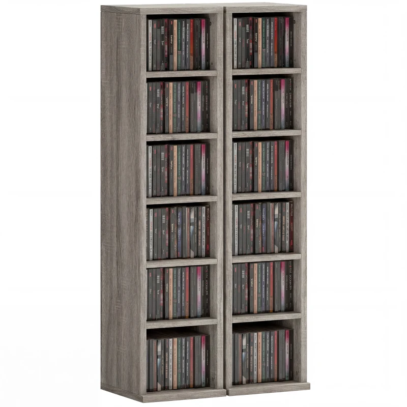 HOMCOM Lot de 2 étagères colonnes armoire de rangement CD-DVD 12 compartiments 21 x 22,5 x 88,5 cm capacité 204 CD gris