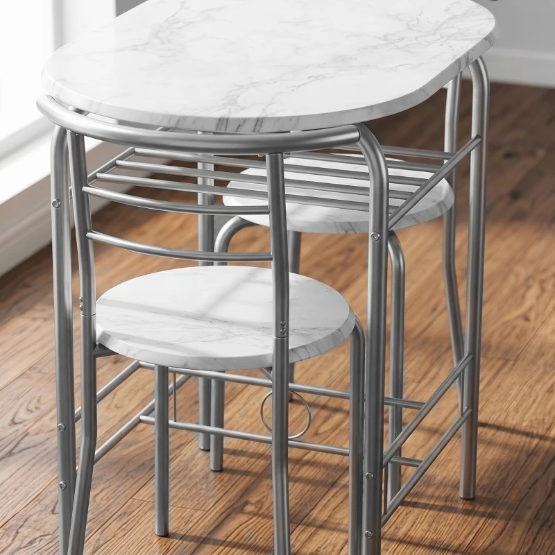 HOMCOM Three-Piece Compact Dining Set - White Marble Effect