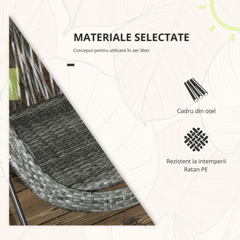Outsunny Salon de grădină exterior din răchită set masă și scaune exterioare pentru 2 persoane masă 2 scaune pliabile gri